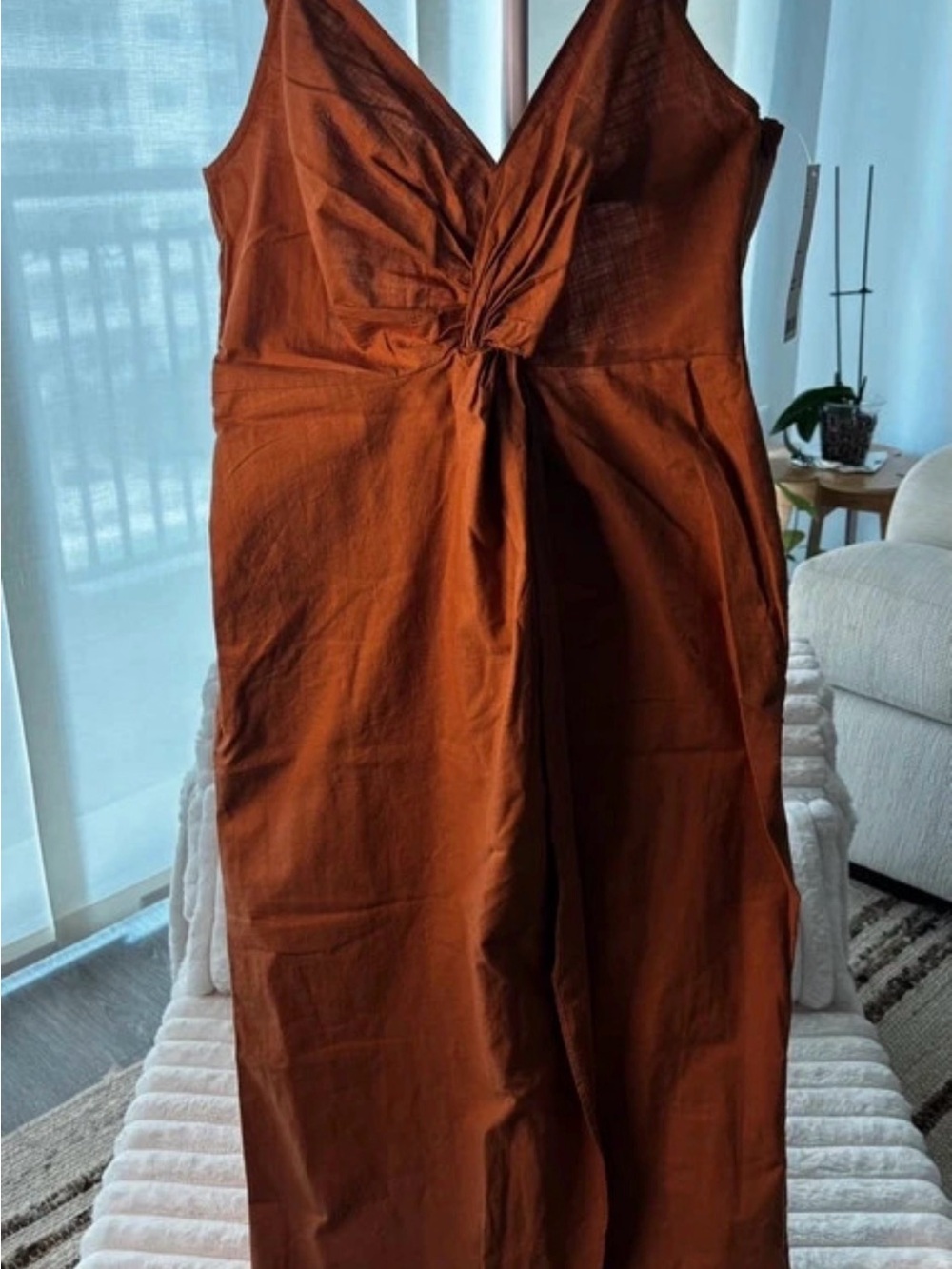 Urban Outfitters One-Shoulder Knot Midi Dress in Rust
